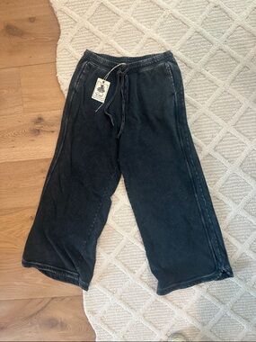 Women's Black Wide-Leg Track Pants with Drawstring